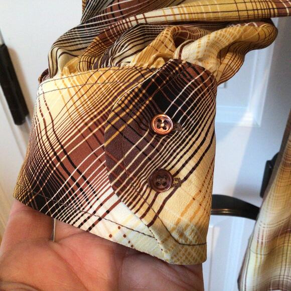 BCBGMAXAZARIA Honeycomb Plaid Silk Blouse Sz S - Picture 4 of 7